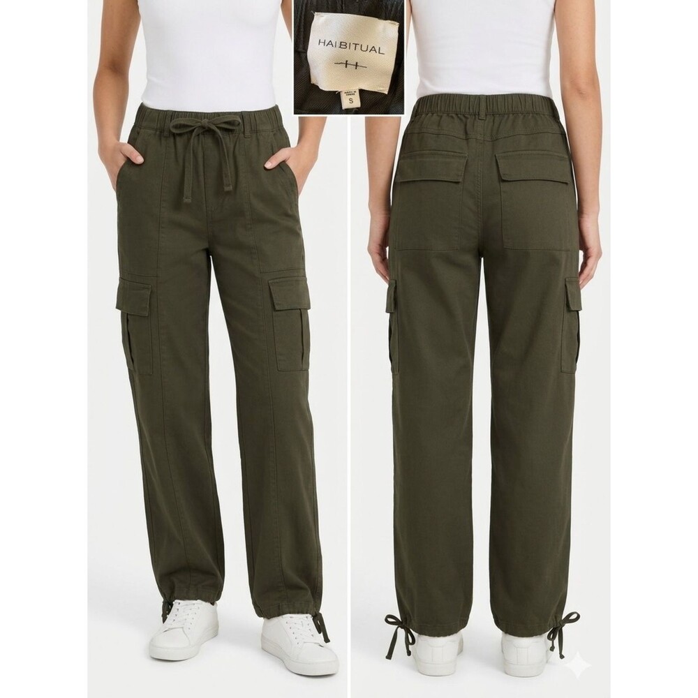 Habitual Olive Green Drawstring Utility Jogger-Style Cargo Pants Size Small